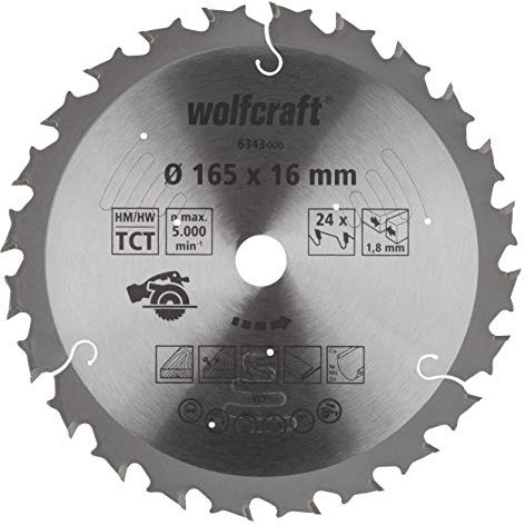 wolfcraft Akku-Handkreissägeblatt Ø 165 x 16 mm - Serie lila - schnelle, mittelgrobe Schnitte