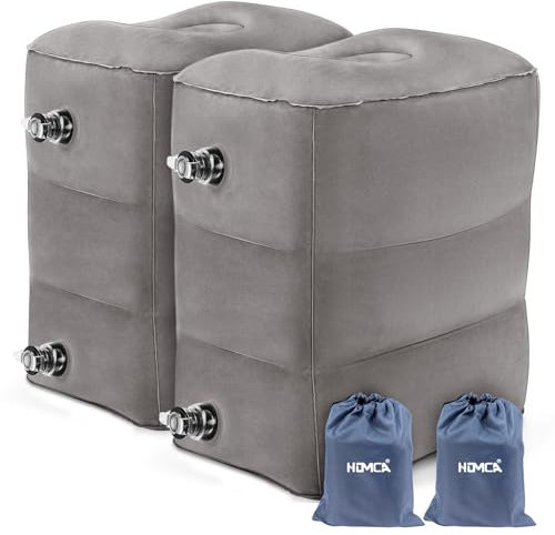 HOMCA Reise Fußstütze Kissen, Aufblasbares Höhenverstellbar Kissen, für Kinder zum Schlafen auf Reisen, Geeignet für Flugzeug- und Autofahrten & Zuhause & Büro, Grau, 2 Stück