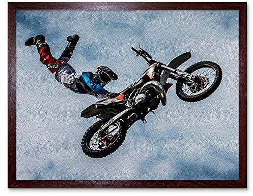 Wee Blue Coo Sport Painting Motorbike Stunt Rider Art Print Framed Poster Wall Decor Kunstdruck Poster Wand-Dekor-12X16 Zoll