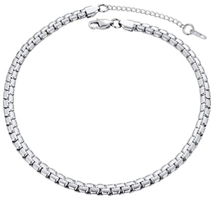 PROSTEEL Choker Halskette 316L Edelstahl platte Venezianierkette Box Kette 6mm 36+5cm kurze Gliederkette verstellbar Damen Mädchen Collier für Weihnachten Valentinstag