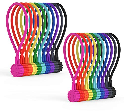 Rich&Ray 10Colors-20Pack Reusable Silicone Twist Ties, Magnetic Cable Ties with Strong Magnet for Organizing Cables, Hanging Stuff, Stationary Plant Branch, Used in Many Ways or Just for Fun