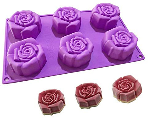 MKNZOME Moldes de Silicona, 6 Cavidad Molde de jabón en Forma de Rosa Molde para Hornear Molde para Pastel Jabón Caramelo Chocolate Magdalena Jalea Pan Pudín Mollete