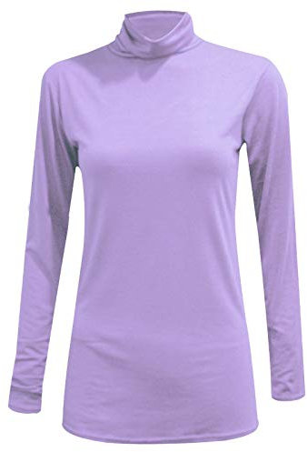 ER Direct Women Long Sleeve Plain Turtle Polo Neck Ladies Stretch Plus Size Top T Shirt (UK ML, Lilac)