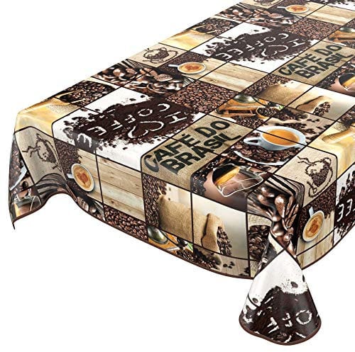 Wachstuchtischdecke abwaschbar Garten Tischdecke Wachstuch Rund Oval Eckig Indoor Outdoor Kaffee Braun 280x140cm mit Saum - Eingefasst