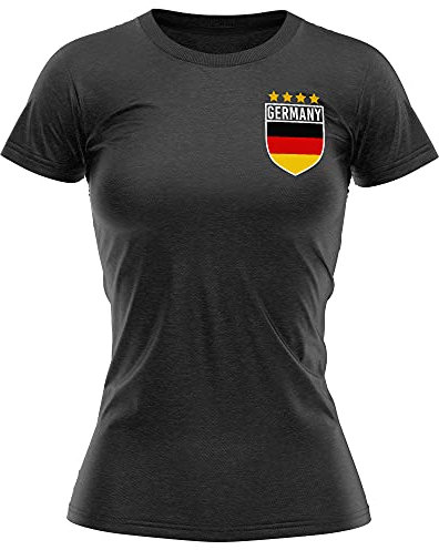 Germany Football Shirt Women - Retro Germany Flag Badge T Shirt - Football Country European Supporters 2020 Tee Her - German Tournament 2021 Footy Soccer Top, S, Black