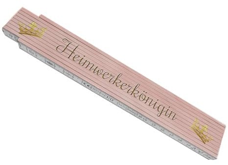Bedruckter Meterstab aus Holz mit Spruch Heimwerkerkönigin und Krone mit rosa Hintergrund Zollstock Frau Tussi Gliedermaßstab Königin Selbst ist die Frau Maßstab rosa Geschenk für