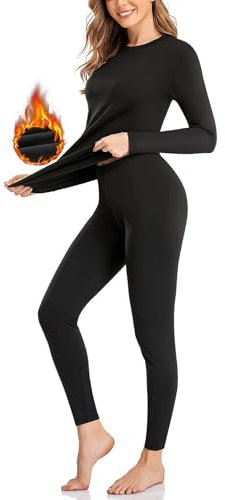 SIMIYA Ensemble de sous-vêtements Thermiques pour Femmes, sous-vêtements Chauds avec Polaire intérieure sous-vêtements Fonctionnels Longs, sous-vêtements de Ski à col en U pour l'hiver