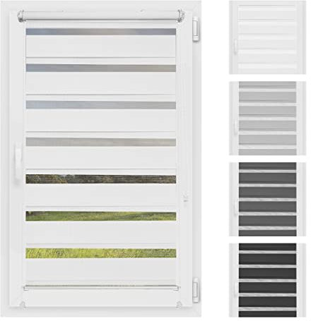 Atrium - Doppelrollo I Ohne Bohren I Duo Rollo für Fenster I Fensterrollo Tag und Nacht I Einfache Montage Easy-Click I Sonnenschutz I Universalgriffe I Multi-Stop Funktion I 120 x 150 cm - Weiß