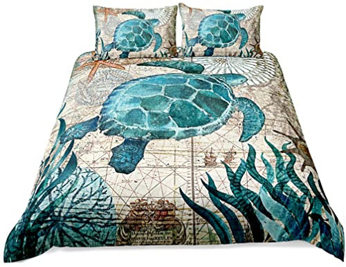Bettwäsche-Set Schildkröte Blau Ozean Tier Bettbezug 135x200 cm und 1 Kissenbezug 80x80 cm