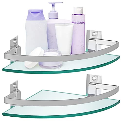 Skelang 2 mensole per bagno, mensole da doccia con barra, tablet bagno con binario e 8 supporti, per bagno, cucina, 24 x 24 cm