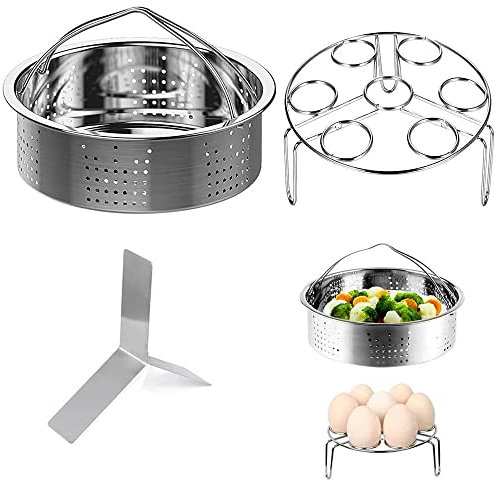 Juego de 3 Piezas Juego Rejillas Vaporera, Incluir Rejilla Vaporera Divisor, Rejilla Vaporera Huevos, Cesta Vapor Acero Inoxidable, para Accesorios Olla Presión, para Verduras, Carne, Postres, Huevos