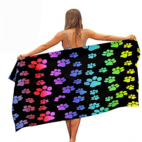 Katzen Hundepfoten Tier Haustier Strandtücher Fußabdruck Muster Superweiches Badetuch Extra Groß für Mädchen Jungen Mikrofaser XXL Schnell Trocknend Neuheit Reise Surf Tücher (Farbe 6,100X180cm)