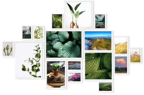 edihome, Marcos de Fotos Multiples, 17 Fotos, Blanco, Negro o Marron, Madera MDF, Lamina Acrilica, Galeria de Imagenes, Decoracion Hogar (Blanco)