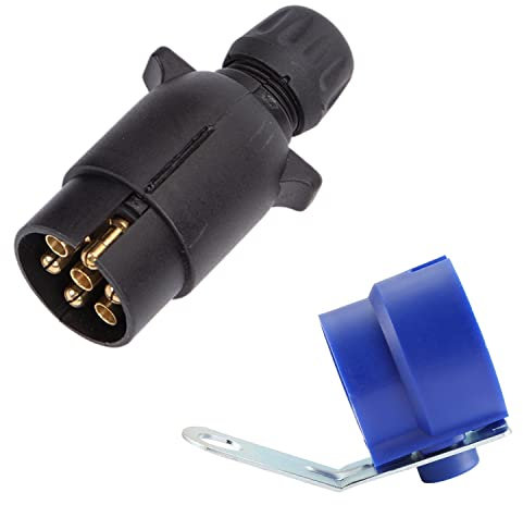 ETUKER Prise Remorque 7 Broches Fiche Attelage 7 Pin Mâl avec Support de Prise remorque, connecteur de Prise de remorquage de remorque 12V 7 Broches, pour Voiture, Caravane, Porte-vélo