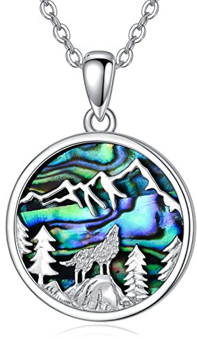 VONALA Wolf Halskette 925 Sterling Silber Heulender Wölfin Anhänger Abalone Muschel Kette Schmuck Geschenk für Damen Mädchen Männer