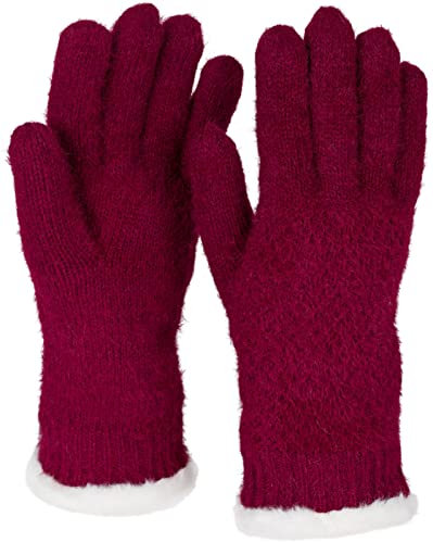 styleBREAKER Damen warme Winter Handschuhe mit Reiskorn Muster und Fleece, Thermo Strickhandschuhe, Fingerhandschuhe 09010040, Farbe:Bordeaux-Rot