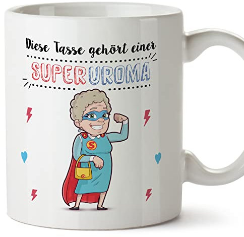 Mugffins Tassen/Becher mit Spruch für URGROßMUTTER/UROMA - Auf Deutsch - Superfamilie - 11 oz / 330 ml - originelles und lustiges Geschenk