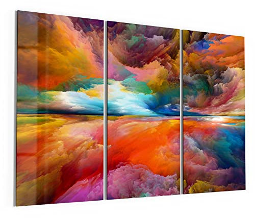 DEQORI Glasbilder Acrylglas | Motiv Gespiegelte Farbwolken | horizontal 3-teilig 150x100 cm | große XXL Deko | Wandbilder für Wohnzimmer, Schlafzimmer, Flur & Küche | moderne Wanddeko