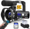 WIKICO Videocamera, videocamera 8K da 48 MP per YouTube, zoom digitale 18x, touch screen da 3 pollici con WiFi, microfono esterno, luce di riempimento, telecomando, scheda SD da 32 GB e 2 batterie