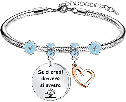 Angelra Bracciale da Donna con Ciondolo,Se Ci credi davvero si avvera Misura Regolabile Incisione Braccialetto Regalo di Compleanno