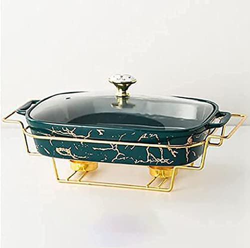 Ceramics Chafing Dish Buffet Set, Marble Finish Chafing Dish, Rectangular Chafings for Buffet/Weddings/Parties/Banquets/Catering Events (Color : Green, Size : B) (Color : Black, Size : B) (Green A)