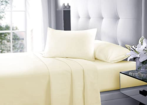New Flat Sheets Easy Care Soft Cotton Rich Wrinkle Shrinkage and Fade Resistant Fabric Polycotton Flat Bed Sheets (Cream, Double)