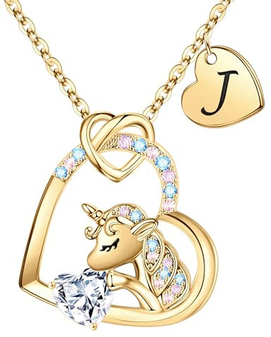 TINGN Einhorn Geschenke für Mädchen: Einhorn Kette mit Buchstaben J als Geburtstagsgeschenk