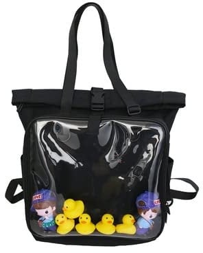 HOKMAH Fashion Ita Bag for Women Men, Clear Window Large Capacity Backpack Tote Daypack Bookbag Laptop Bags Japanese Backpack, Black