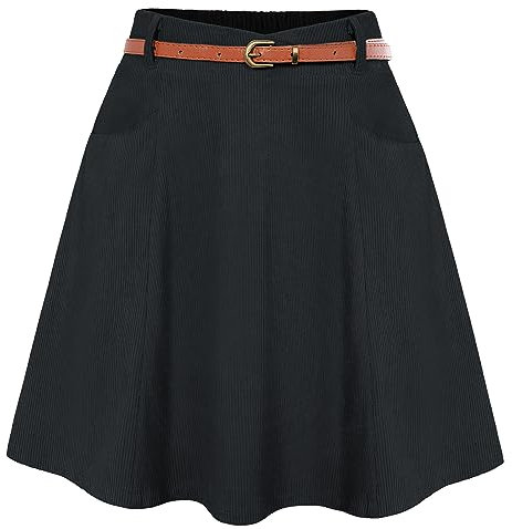 Belle Poque Damen Schwarz Minirock mit Taschen Plus Größe Vintage Elegant A-Linie Flowy Rock für Club Party Schwarz BP0828-01 2XL