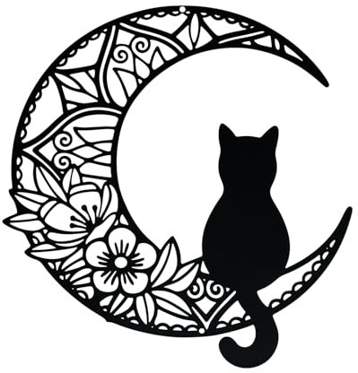 bowarepro 1 pezzo in metallo gatto e luna, decorazione da parete da giardino, decorazione da parete, decorazione da parete, decorazione per casa, interni ed esterni, cortile, recinzione, capannone,