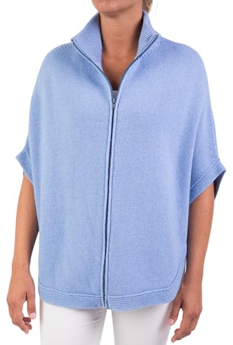 Marenza Poncho Zip Mixte Cachemire Double Fil Femme Made in Italy Laine mérinos Châle Taille Unique