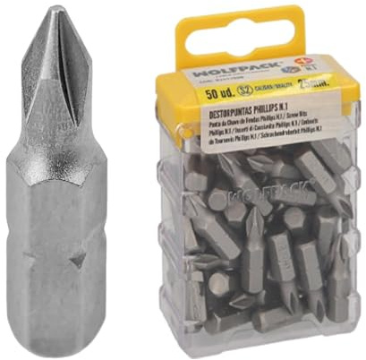 WOLFPACK LINEA PROFESIONAL Phillips-Schraubendreher-Bits Nr. 1 (50 Stück) S2 Chrom-Vanadium-Stahl Sechskant-Bits, Schraubendreher