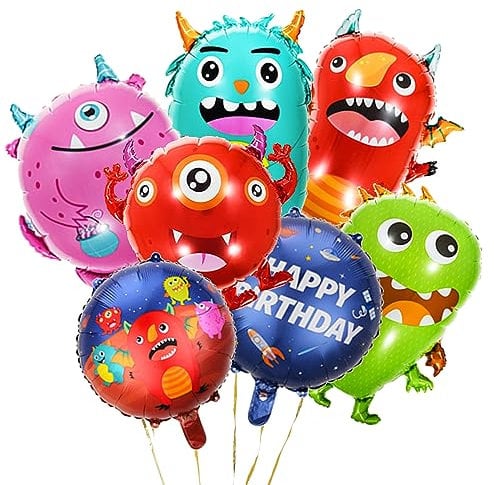 7Pcs Monster Geburtstag Party Ballon, Monster Kinder Deko Luftballons, Monster Helium Bunte Luftballons Set, Bunte Folienballon, für Jungen Mädchen Monster Thema Party Dekoration
