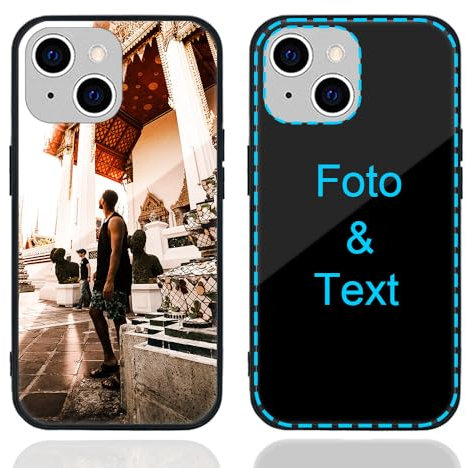 MXCUSTOM Personalisierte Handyhülle für Apple iPhone 15, Benutzerdefiniert Kratzfest Gehärtetes Glas Weicher Stoßfänger Hülle mit Eigenem Foto Bild Text Individuelle Schutzhülle (GHS-BK-P1)