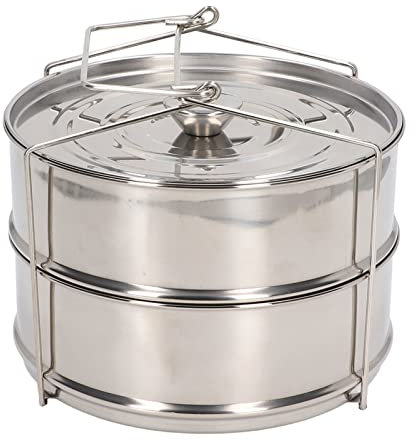 Stainless Steel Steam Pot, 2 Tier Stackable Steaming Pot Cookware with Lid, Steamer Cooker Pot Set Cook Food Pressure Pot Accessories for Kitchen Cooking(20×20×17cm)