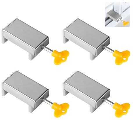 SUPAWAY 4 Pcs Fenêtre Coulissante Fermeture Serrure de Fenêtre Réglable Serrures de Fenêtre Coulissante Serrure de Sécurité pour Enfants avec Clé Arrêt de Fenêtre Coulissante Argent