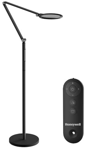 Honeywell Lampadaire LED – F01BK Sunturalux™ Lampe sur pied à intensité variable avec télécommande, lumière naturelle du jour, 5 couleurs réglables, lampe pour maison bureau salon chambre à coucher