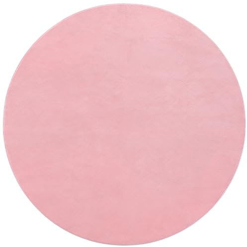 Carvapet Tappeto Rotondo 120cm Tappeto Morbido a Pelo Corto Tappeto a Cerchio Lavabile Tappeto Arrotondato Rosa Tappeti di Zona Salotto Cameretta Soggiorno