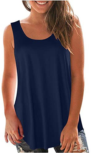 TheSosy Tank Top for Women Sleeveless Summer Tops Sale Clearance Ladies Solid Vest Cami Plain Basic Tops Blouse Crewneck Shirts Casual Loose Fit Blouse Tunic T Shirts Tees Swing Tank Tops Size 8-16