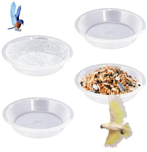 JKYVAA 4 Pcs Bird Water Feeder Transparent Bird Water Bowl Plastic Wall Mounted Bird Bath Bowl Wild Bird Feeder Water Dish Replacement for Bird Feeding Station Garden Outdoor