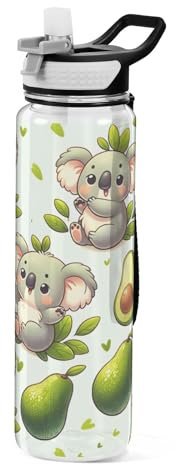 Mnsruu Koala - Borraccia con cannuccia, 1 litro, in Tritan, senza BPA, trasparente, per adulti, per scuola, palestra, viaggi