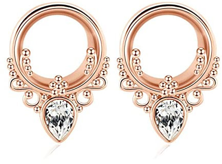 Stfery Ohrringe Herren Tunnel 14mm, 2 Stk Edelstahl Ohr Plugs Roségold Ohr Plug Flesh Tunnel Mit Filigranem Rand Und Zirkon