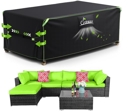 UIRWAY Housse Salon de Jardin avec évent d'air, 210x110x74cm, housse de mobilier de patio extérieur en polyester 420D robuste avec bandes réfléchissantes