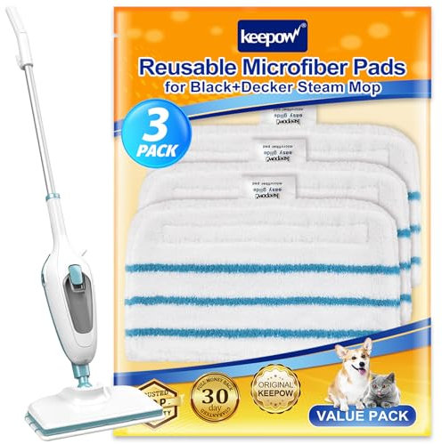 KEEPOW 3 Lingettes pour Black et Decker Balai Nettoyeur Vapeur, pour Black Decker Steam Mop fsm1630s Nettoyeur Vapeur, Alternative à FSMP20, Lot de 3