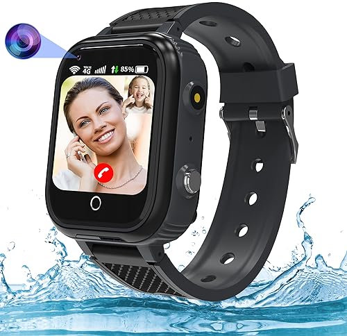 Montre Connectée Enfant GPS/4G/Carte SIM/Appel Vidéo, 4G Montre GPS Enfant avec Appel Téléphone SOS Chat Familial Mode Classe Étanche Jeux Réveil, Montre Intelligente Enfants Fille Garçon Cadeau