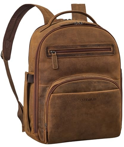 STILORD Paco Premium Business Rucksack Herren Leder Groß | Herren Arbeitsrucksack mit Laptopfach 15.6 Zoll Laptoprucksack Männer Rucksack Leder für Arbeit Büro Reise Uni Farbe:Bergamo - braun