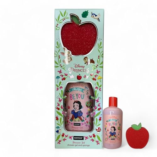 Disney Princess Badeset mit veganem Duschgel, 300 ml und Themenschwamm, weiche und ideale Pflege für Kinder, 2-teilig