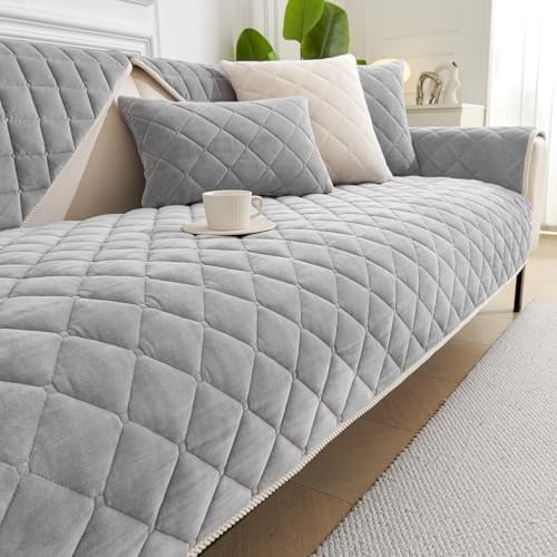 GKXLH Sofa überzug Waschbar - Neu Weiche Milch Fleece Sofabezug 1 2 3 Sitzer, Anti-Rutsch Sofa Cover, Couch überzug Ecke Sofa Bezug für Sektionssofa, Sofa überzug L Form Möbelschützer (Grau, 70x180)