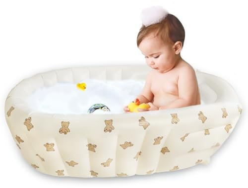 EKEPE Aufblasbare Baby-Badewanne mit eingebauter Pumpe, zusammenklappbare sichere Baby-Badewanne für Neugeborene und Babys, rutschfestes Reise-Minischwimmbad für Babys von 3-5 Jahren - Bär