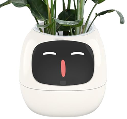 YNPQTDS Smart Plant Pot - Intelligent Plant Pot, Ai Planter, PC Smart Pet Planter Robot, Smart Pet Planter, Adorable Plant Companion, Intelligent Flowerpots, Robot Guidance On Plant Care WithEmojis
